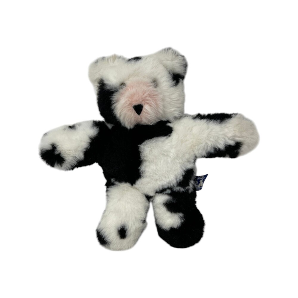 Vermont Teddy Bear Plush Cow Pattern Spotted Black White Jointed 12" Bear